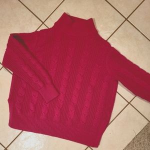 Punchy berry- pink, cable knit, Banana Republic sweater. Medium